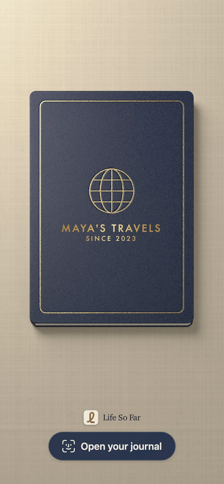 A navy passport labeled Maya’s travels.
