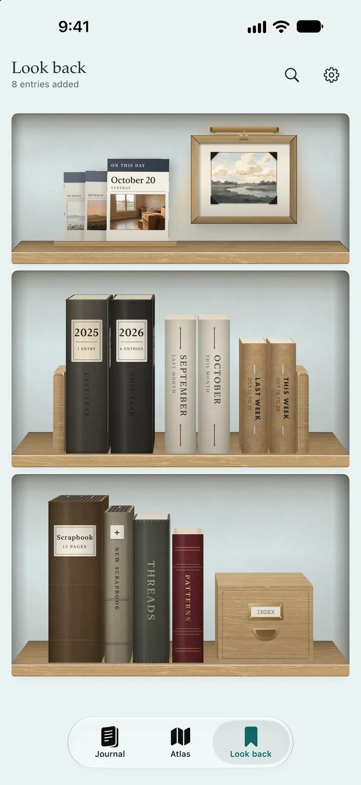 Look back: shelves of books made from your days.